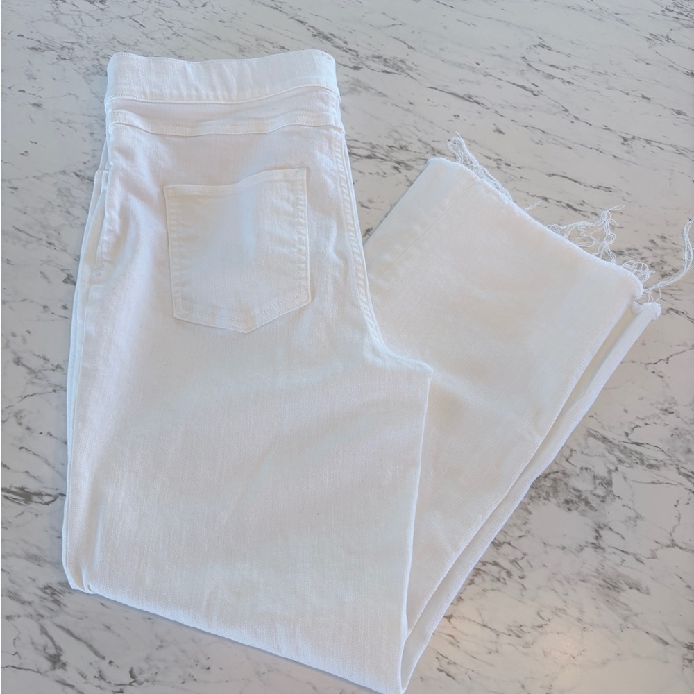 SPANX white cropped fringe hem kick flare jeans